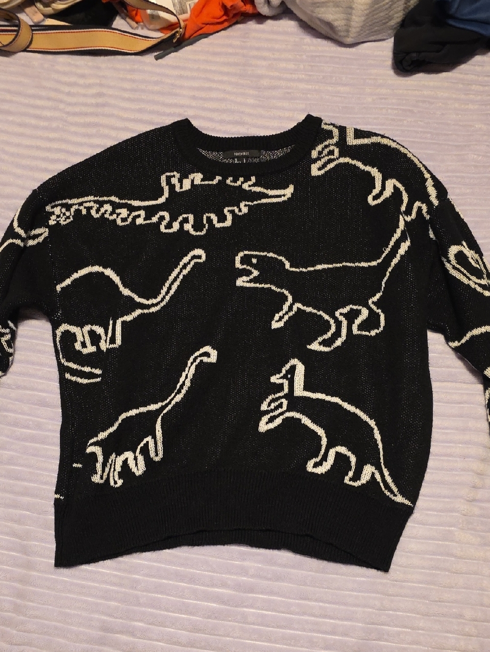 Forever 21 Black Sweater with White Dinosaur Motif